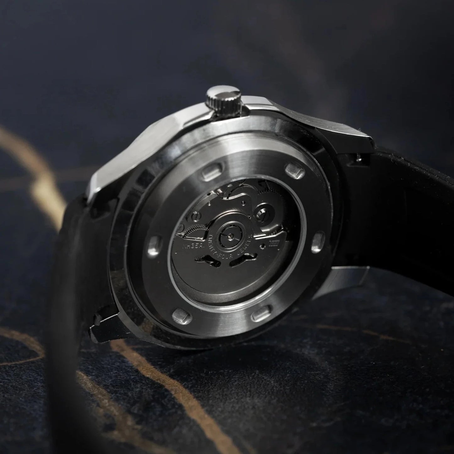 Seiko Mod Black Nautilus Watch with Silicone Strap