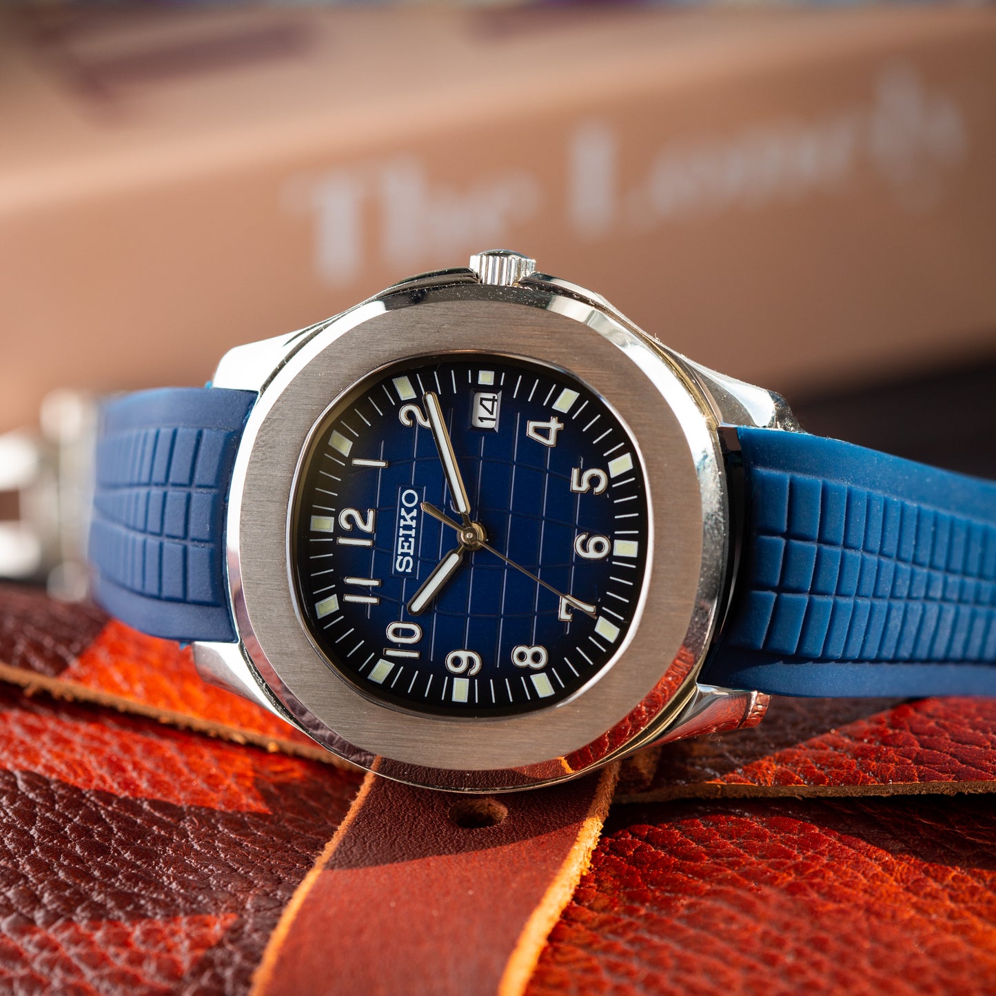 Seiko Mod Blue Nautilus Aquanaut Jumbo Watch with Silicone Strap