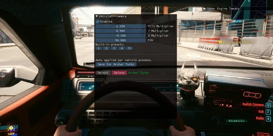 Better Vehicle First Person - Mod para Cyberpunk 2077