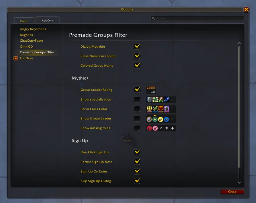 Premade Groups Filter - Mod para World of Warcraft
